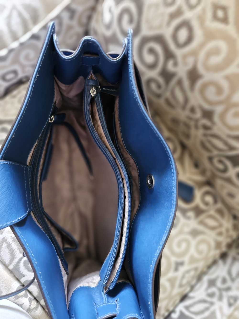 Michael Kors Blue Leather Satchel with Silver Hardware - Picture 7 of 14